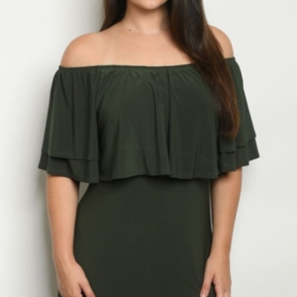 OLIVE OFF SHOULDER MAXI DRESS - Picture 4 of 4